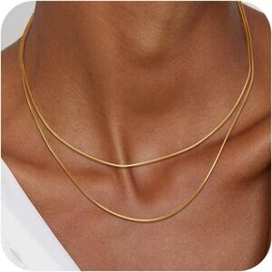 Freekiss Herringbone Necklace for Women gold brass Simple Gold Layered  necklace